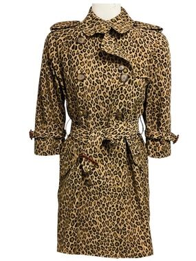 R13 TAN / BROWN / BLACK LEOPARD PRINT GARMENT WASH RAGLAN SLEEVE TRENCH COAT WIT